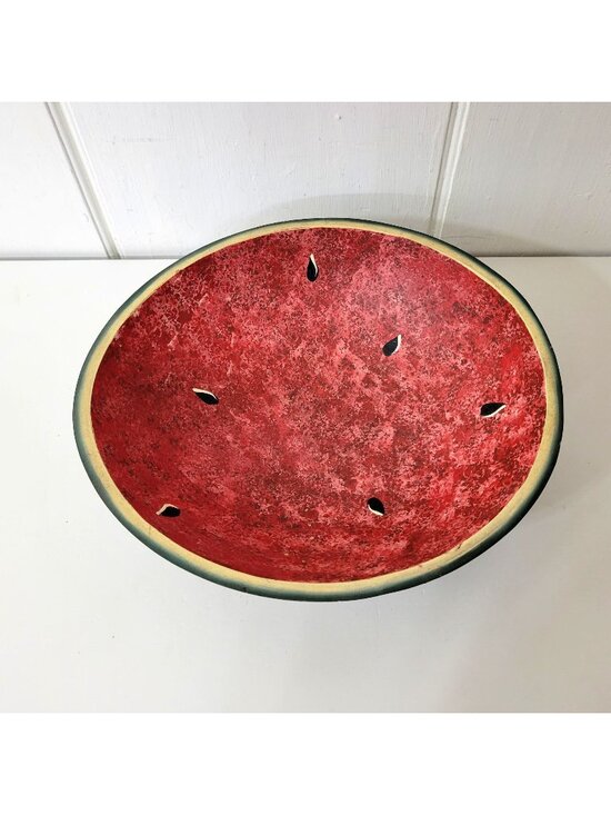 Vintage Other - Hand Painted Folk Art Watermelon Wood Dough Bowl